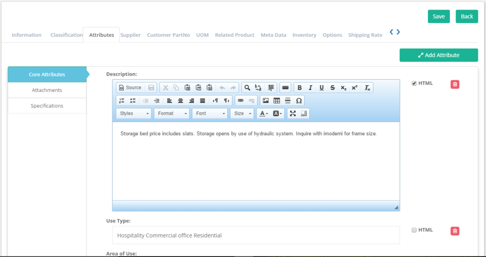 screenshot of B2Sell Product Information Management